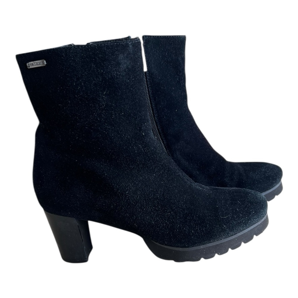 Valdini Elegant Black Suede Block Heeled Bootie Boots Size 7